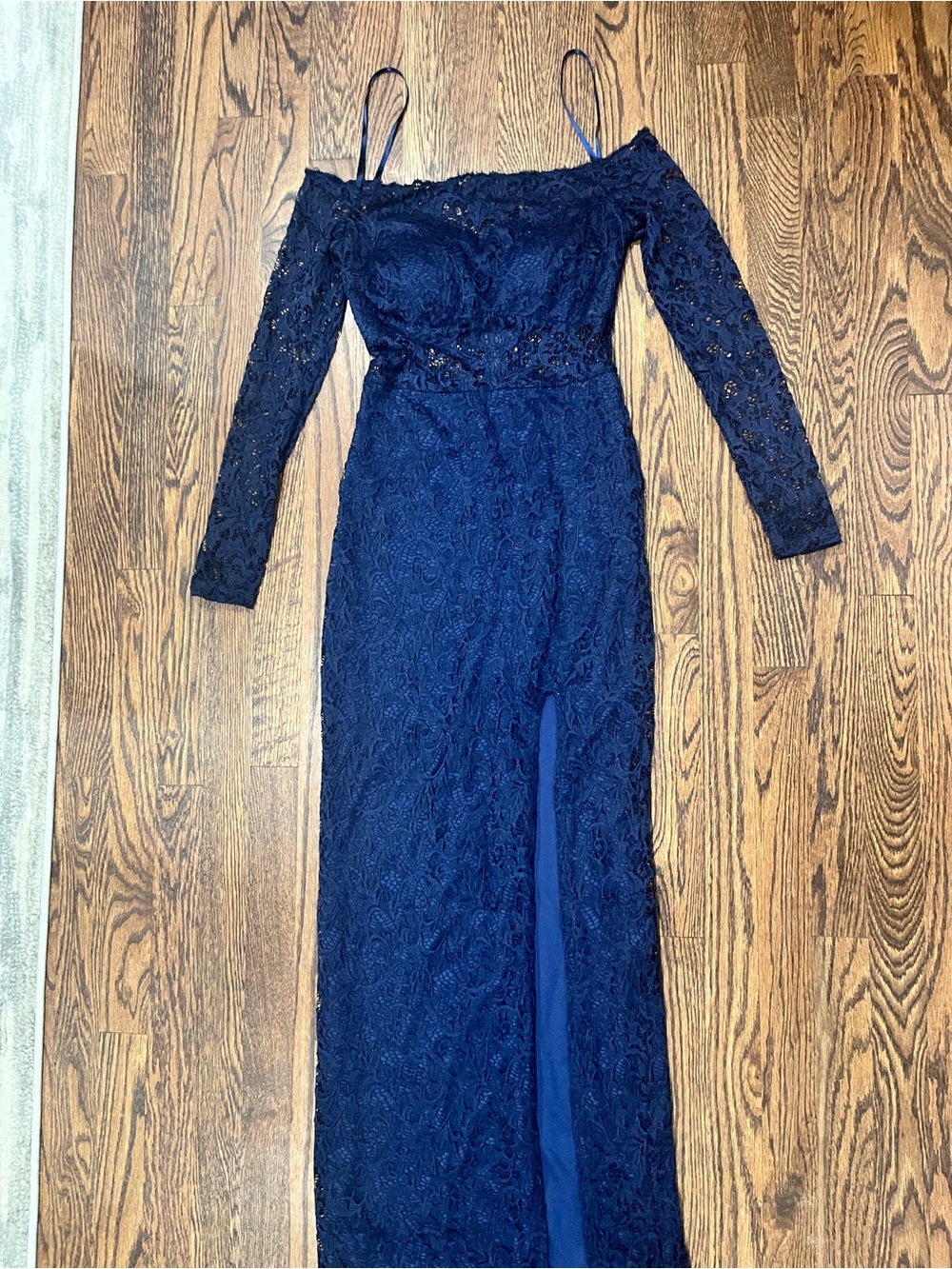 Windsor Navy Lace Off-Shoulder Long Sleeve Formal Dress